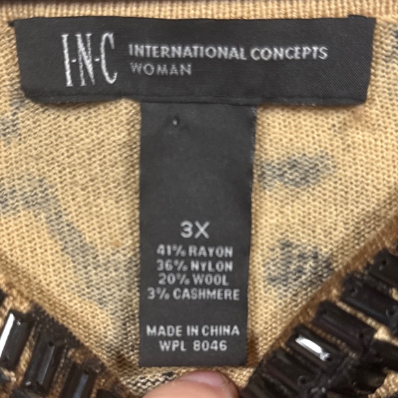 I.N.C. Leopard-Print Boat-Neck Sweater Beaded Neckline | Size 3X - Picture 2 of 6